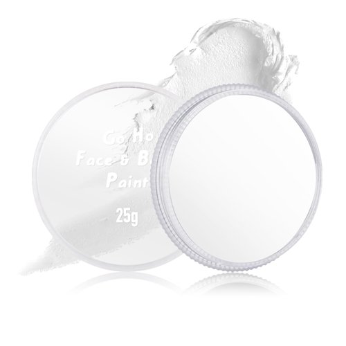 Go Ho White Pressed Face Paint Washable,Creamy to Powder Professional Face Paint,White Body Paint for Halloween Cosplay SFX Skull Clown Makeup,Festival Stage,Film,Mime,25g
