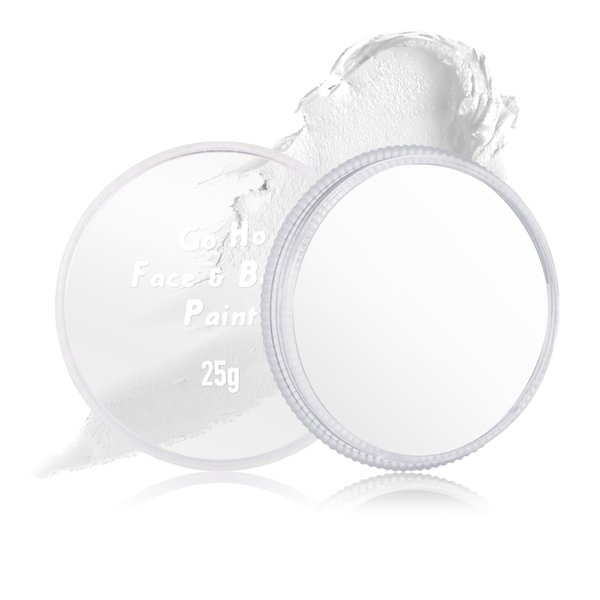 Go Ho White Pressed Face Paint Washable,Creamy to Powder Professional Face Paint,White Body Paint for Halloween Cosplay SFX Skull Clown Makeup,Festival Stage,Film,Mime,25g