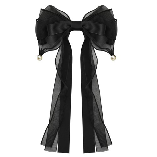 Long Hair Bows with Ribbons, Lace, Tulle and Pearls - Decorative Hair Clips, Barrettes and Hair Accessories for Women, Girls and Prom