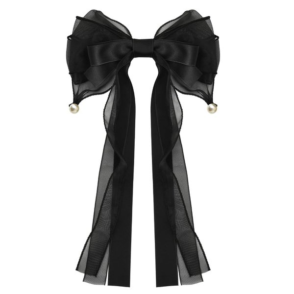 Long Hair Bows with Ribbons, Lace, Tulle and Pearls - Decorative Hair Clips, Barrettes and Hair Accessories for Women, Girls and Prom