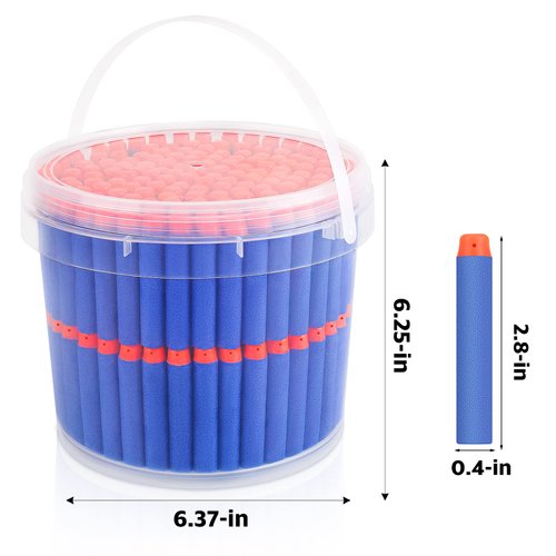 Pokiiulk Refill Darts Bullets Compatible with Nerf Guns N-Strike Elite Series, 300PCS Refill Darts Premium Foam Bullets Pack with Portable Storage Bucket