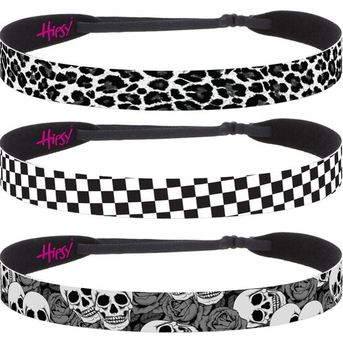 Hipsy 3-pack Women's 1980s Inspired 80s Decade 7/8" Wide Headbands Hairbands for Women Girls & Teens (Grey Skulls/Black Checkerboard/Grey Cheetah 3pk)