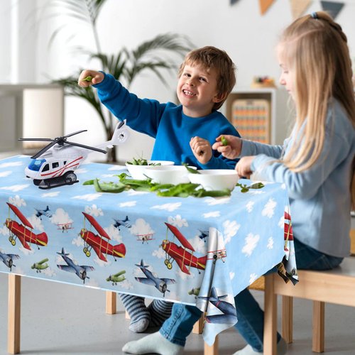 GREHUMOR 3pcs Airplane Party Decorations Airplane Party Tablecloth Supplies Disposable Plastic Helicopter Blue Sky White Theme Table Cover for Kids Birthday Favors