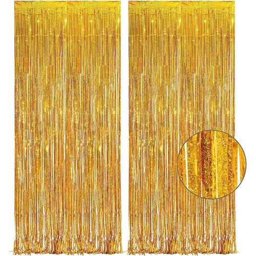 Cbumane 2 Pack Party Decorations Tinsel Foil Fringe Curtains Environmental Background for Birthday Wedding Party Christmas Decorations (Gold)