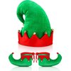 SATINIOR Christmas Santa Elf Shoes and Hat Christmas Red and Green Costume Accessory Set(28 cm/ 11 Inch,Bright Color)