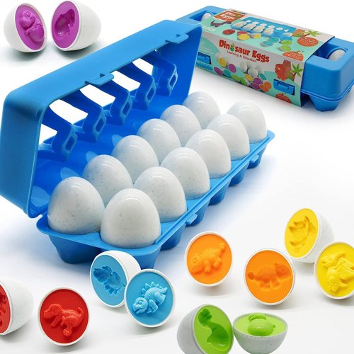 MOONTOY Dinosaur Matching Eggs for Toddlers – Easter Eggs Toy – 12PCS Educational Learning Color & Shape Recognition Montessori STEM Toy, Sorting Fine Motor Skills, Easter Gift, Easter Basket Stuffers