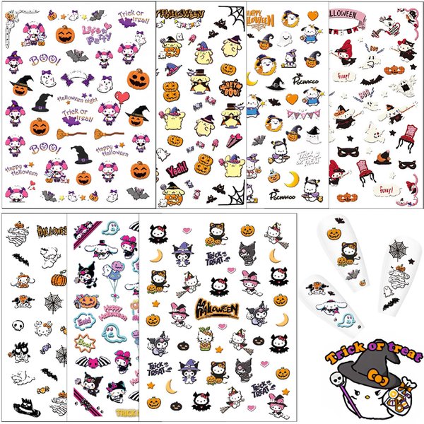 7 Pics 5D Halloween Nail Stickers, Small Cute Cartoon Nail Stickers for Kids, Girls and Women, Goth Nail Charms, Accessories for Nail Art, Pegatinas para Uñas
