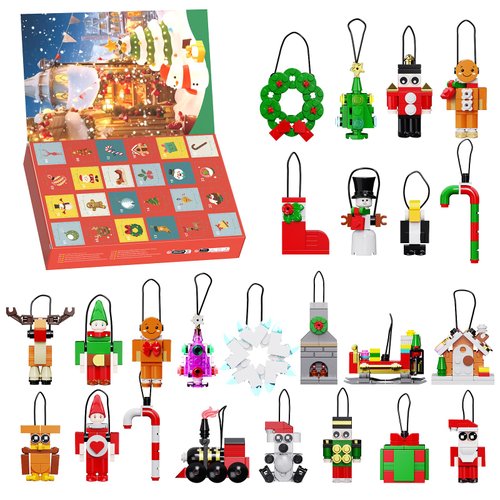Christmas Advent Calendar 2024 Blocks Ornament Decor Sets Compatible with Lego, Santa Nutcracker Gingerbread Reindeer Building Toys Sets, 24 Days Countdown to Christmas Toys Gifts for Boys and Girls