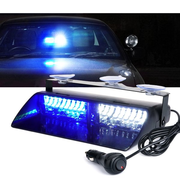 Xprite White Blue 16 LED High Intensity Emergency Hazard Warning Strobe Lights w/Suction Cups for Police Law Enforcement Vehicles Truck Interior Roof Windshield Dash Deck Flash Light