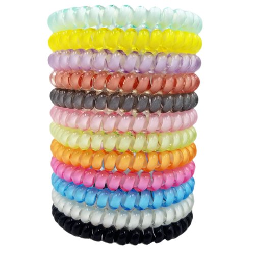 Candy Color 12 Piece Spiral Hair Ties,Multicolor Small Spiral Hair Ties,No Crease Hair Coils, Coil elastics Hair Ties,Telephone Cord Plastic Hair Ties For Women