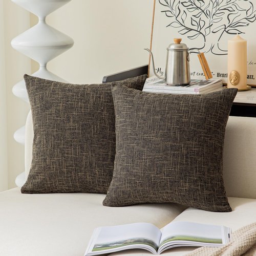 Kevin Textile 2 Packs Throw Pillow Cases Textural Faux Linen Decor Star Cushion Cover for Living Room, 26x26 inches, Black Gold