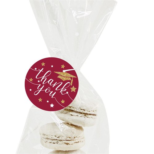 Andaz Press Burgundy Maroon and Gold Glittering Graduation Party Collection, Round Circle Gift Tags, Thank You!, 24-Pack