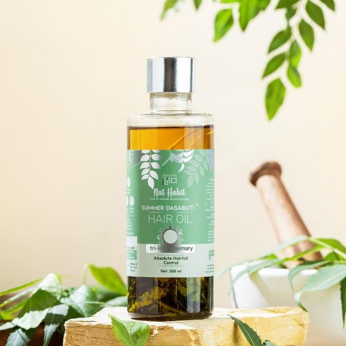 Nat Habit Tri-Leaf Rosemary Hair Oil For Men & Women, Nourishing Formula, Suitable For All Hair Types, Free From Paraffin, Mineral Oil, Preservatives & Chemicals, 100ml