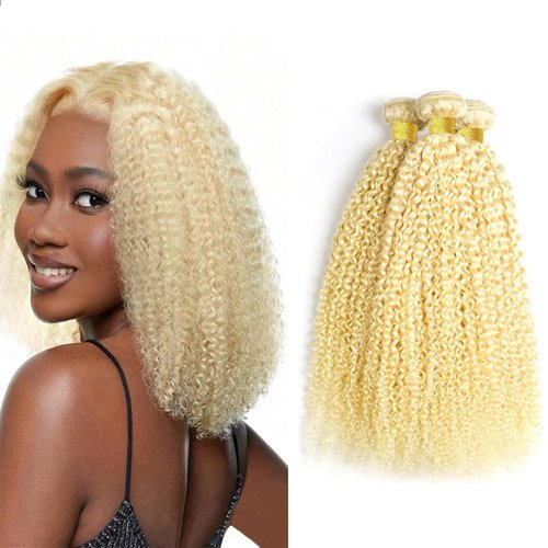 613 Human Hair Bundles Blonde Bundles Human Hair 613 Kinky Curly Bundles 12 14 16 inch Double Weft Blonde Curly Wave Bundles Brazilian Virgin Remy Hair Extensions For Women