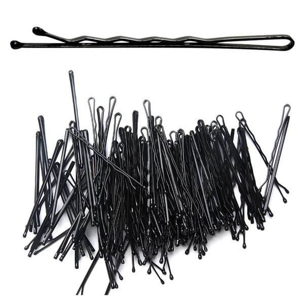 200 Black Hair Grips Triple Wave Girls Clips Slides Bobby Pins