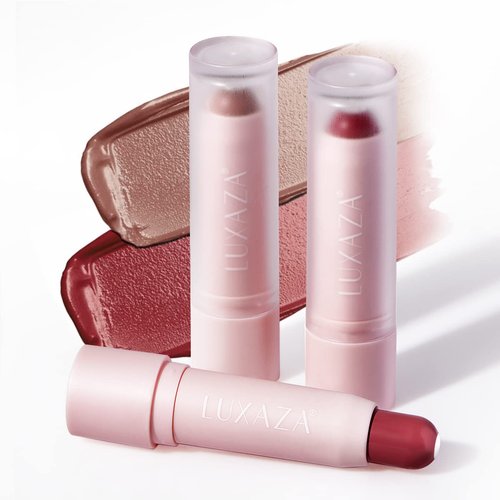 LUXAZA 2PCS Tinted Lip Balm Chapstick with Color, Natural Semi - Gloss Finish, Hydrating/Coloring 2 in 1 Moisturizer Lip Stick for Girls & Women #02＋#05