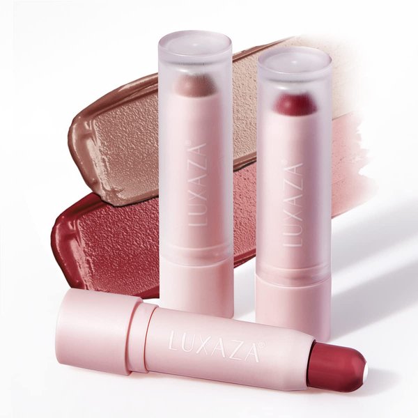 LUXAZA 2PCS Tinted Lip Balm Chapstick with Color, Natural Semi - Gloss Finish, Hydrating/Coloring 2 in 1 Moisturizer Lip Stick for Girls & Women #02＋#05