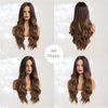Haoland Long Ombre Brown Wavy Wig for Women 26 Inch Middle Part Curly Women's Charming Synthetic Wig with Natural Wavy Brown Heat Resistant Hair for Wedding Daily Party Use