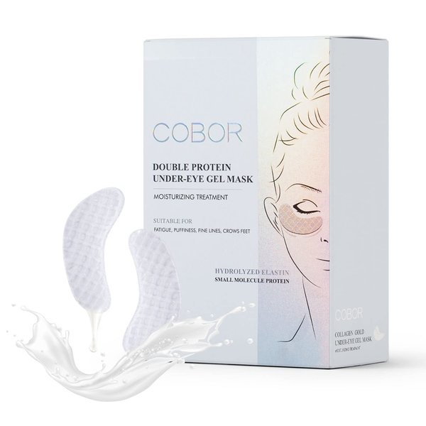 COBOR Under Eye Patches for Puffy Eyes, Hydrolyzed Collagen Eye Masks for Dark Circles and Puffiness, Anti-Aging Tremella Extract Eye Mask Under Eye Bags Treatment-20 Pairs (Double Protein)