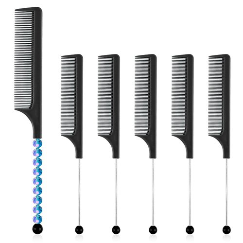 Framendino, 11 Pack Beadable Combs DIY Beadable Hair Comb Plastic Rat Tail Combs with Bar for Hair Stylist Black