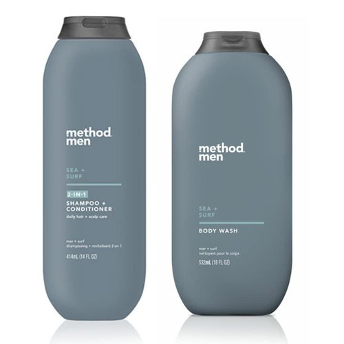 Method Men Body Wash Sea And Surf, 18 Oz. & Shampoo And Conditioner 14 Oz. Bundle Pack