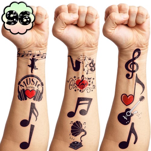 Generic Music Temporary Tattoos Birthday Party Supplies Favors Decorations Super Cute 96PCS Fake Tattoos Stickers for Boys Girls School Classroom Rewards Gifts Ideal Halloween