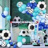 Soccer Balloon Arch Garland Kit, Royal Blue White Teal Blue Balloons Decorations with Soccer Foil Balloons for Men Women Teen Kids Soccer Football Theme Birthday Party Decor Supplies