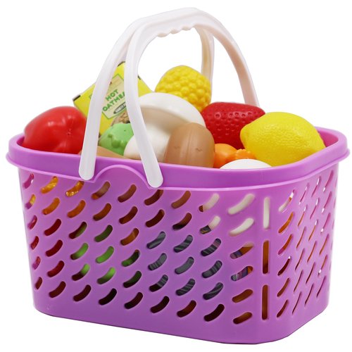 Dream Collection, Pretend Food Set with Shopping Basket - Plastic Food Toys, Food Collection of 40 Pieces - Vegetables, Fruits, Cereal, Croissants & Poultry