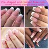 AddFavor French Tips Press on Nails Medium Square Fake Nails, 120pcs White French Nails Press on Long Square Matte Nude Acrylic Nails Artificial False Glue Nails with Adhesive Tabs for Women