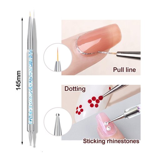 BlingKingdom 5pcs Thin Nail Art Liner Brushes French Tip Brush Manicure Drill Drawing Nail Brush Pen Double Ended Dotting Tools Set Nail Dotting Pull Line Painting Drawing Pen For DIY Nail Art Designs