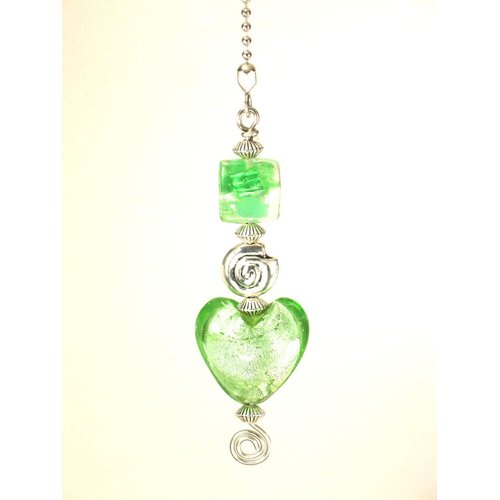 Light Green Modern Art Glass Heart and Swirl Ceiling Fan Pull Chain