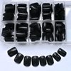 Bellelfin 240pcs Short Press on Nails Black Full Cover Short Square Fake Nails Glossy Acrylic Artificial False Nail Tips with 5 Sheets Adhesive Glue Tabs for Women and Girls Fingernails Design