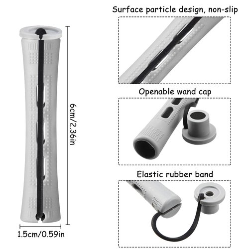 WILLBOND 60 Pcs Perm Rods Natural Long Short Hair Perm Rods with Elastic Rubber Band Non Slip Plastic Perming Cold Wave Rod Kit for Women Hairdressing Styling Tool(0.59 Inch,Gray)