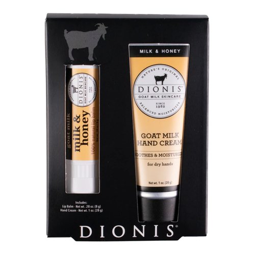 Dionis Goat Milk Skincare Milk & Honey Scented Hand Cream & Lip Balm Set (1 oz and .28 oz) - Made in the USA - Cruelty-free and Paraben-free