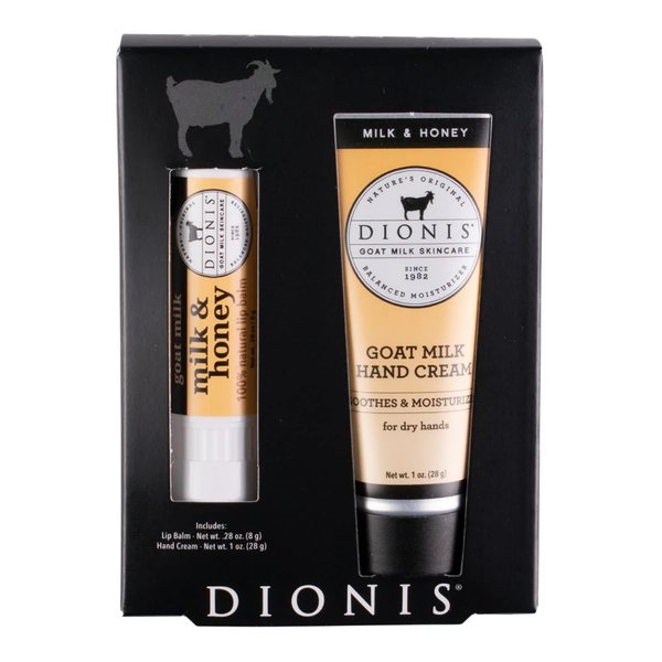 Dionis Goat Milk Skincare Milk & Honey Scented Hand Cream & Lip Balm Set (1 oz and .28 oz) - Made in the USA - Cruelty-free and Paraben-free