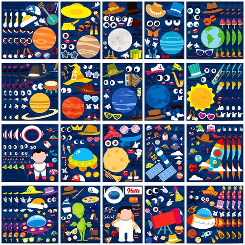 100 Pcs Outer Space Make a Face Stickers Sheets Make Your Own Astronaut Stickers Space Stickers Solar System Stickers Space Themed Party Favors for DIY Space Themed Birthday Party Favors Craft Kit