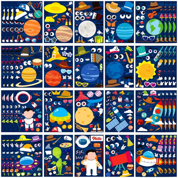 100 Pcs Outer Space Make a Face Stickers Sheets Make Your Own Astronaut Stickers Space Stickers Solar System Stickers Space Themed Party Favors for DIY Space Themed Birthday Party Favors Craft Kit