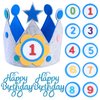 HexinYigjly Children's birthday crowns, changeable numbers 0-9, 3D stickers, fabric crown gifts for boys and girls, party decorations (blue)
