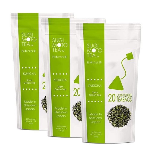 [Sugimoto Tea] Relaxing Kukicha - Authentic Japanese Green Tea, Low-Caffeine Twig Tea, Compostable Pyramid Teabags, Resealable Pouch, Enrich Your Day with Sweet Umami Flavor (20 Teabags x 3 Packs)