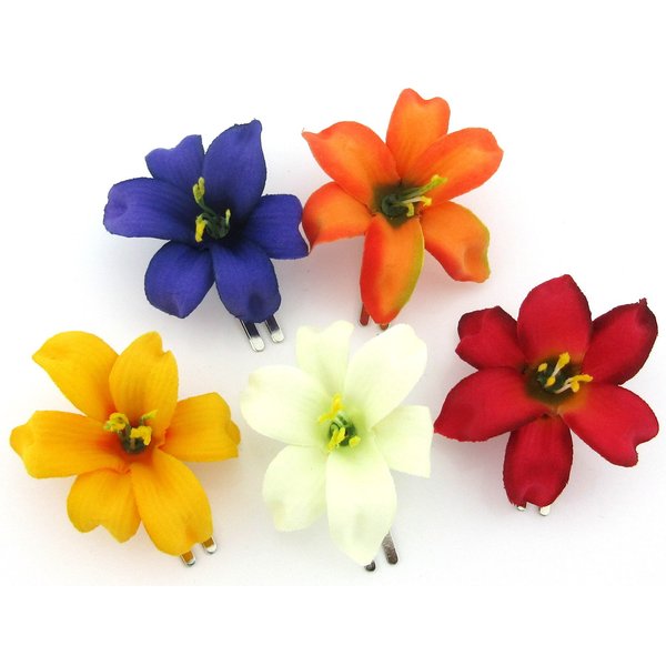 2" Multi Colors Lily 5 Piece Lot Silk Flower Hair Clips