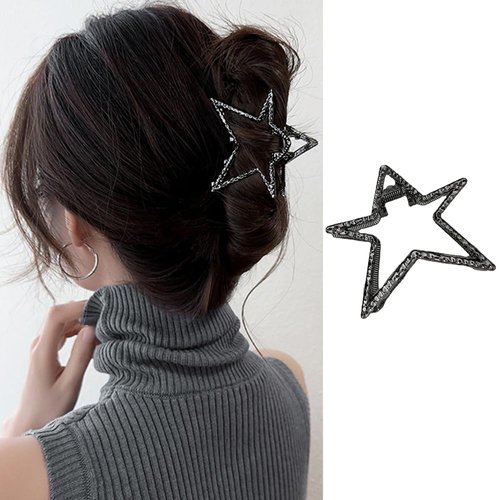 1 Pack Metal Hair Claw Clips - Black Star Design, Non-slip Strong Hold Jaw Clips for Thick or Thin Hair, Cute Ponytail Holders for Women & Girls