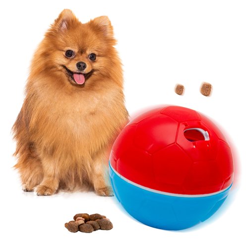 amicus - Crazy Ball Treat Dispenser - Dog Treat Ball - Interactive Treat Dispensing Dog Toy - Dog Enrichment Toys - Dog Toys to Keep Them Busy - Slow Feeder - 100g/3.5 oz - Red/Blue
