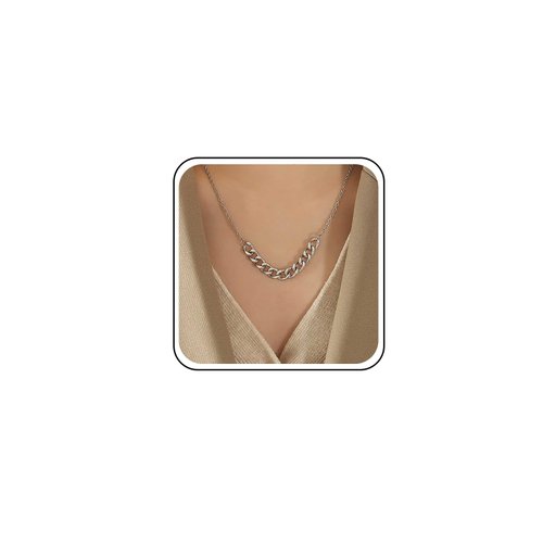 TseanYi Chunky Chain Pendant Necklace Silver Cuban Chain Necklace Curb Chain Classic Necklace Thick Chain Choker Necklace Boho Chunky Chain Clavicle Necklace Short Chain Necklace