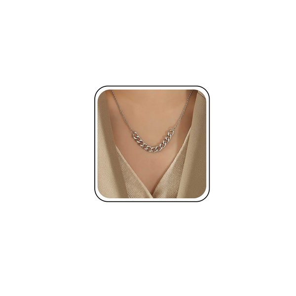 TseanYi Chunky Chain Pendant Necklace Silver Cuban Chain Necklace Curb Chain Classic Necklace Thick Chain Choker Necklace Boho Chunky Chain Clavicle Necklace Short Chain Necklace