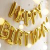 TONIFUL 3D Gold Happy Birthday Balloons Banner with Ribbon Straw, 16 Inch Mylar Foil Letters Birthday Sign Banner Balloon Bunting Reusable for Girls Boys Kids & Adults Birthday Halloween Supplies