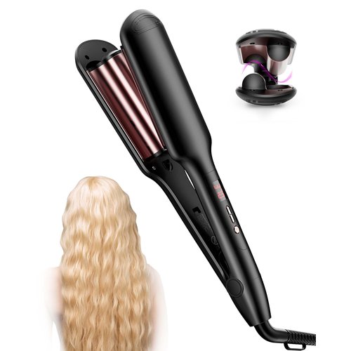 ANWA Double Barrel Hair Waver Crimper Tool, 1 Inch (25mm) Wavy Hair Crimper Iron for Women Beach Waves, Ceramic Deep Beach Wave Curling Iron