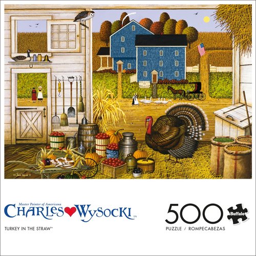 Buffalo Games - Charles Wysocki - Turkey in The Straw - 500 Piece Jigsaw Puzzle for Adults Challenging Puzzle Perfect for Game Nights - Finished Puzzle Size is 21.25 x 15.00