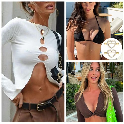 ZELORES 8 Pairs 14G Nipple Rings for Women Stainless Steel CZ Striaght Barbell Tongue Ring Nipple ring Set Butterfly Devil Heart Nipple Piercing Jewelry 16mm 5/8Inch (Gold)