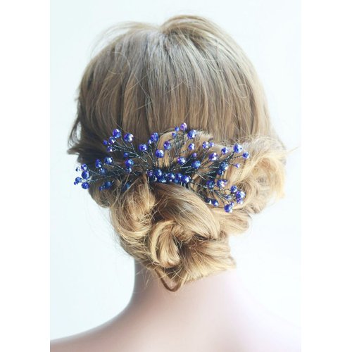 Missgrace Bridal and Women Crystal Navy Blue Hair Jewelry Wedding Blue Hair Comb Women Crystal Hair Clip Headpiece for Wedding and Party Vintage Hair Comb Bridal Hair Accessories