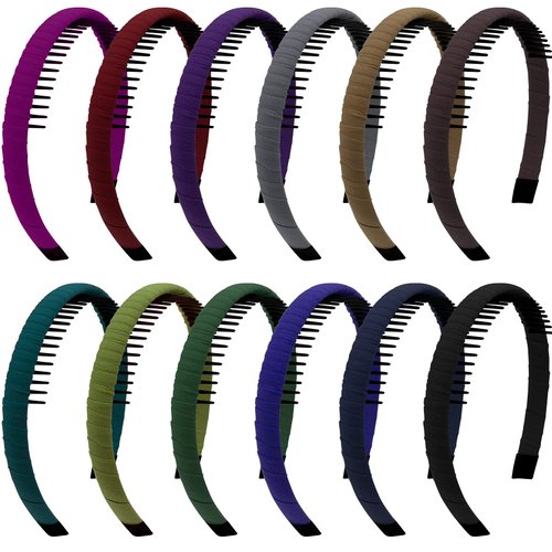 Duufin 12 Pieces Teeth Comb Headband Non-slip Hair Headbands Colorful Teeth Headbands for Girls Women, 12 Colors